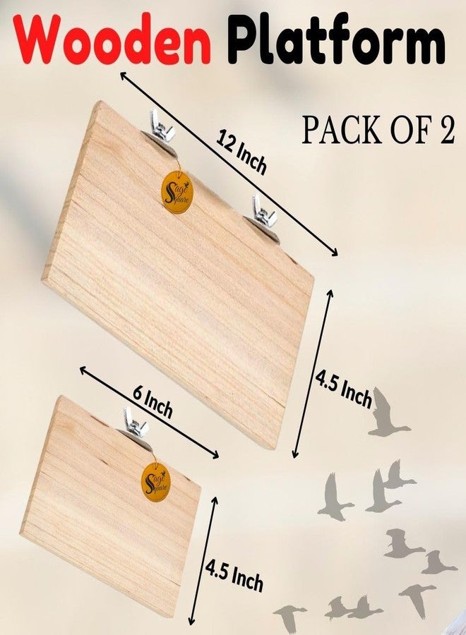 Sage Square Wooden Stand Platform Made of Natural Wood Combo of Two (6 * 4.5 & 12 * 4.5 inches) Rectangle Shaped Perch Stand, Cage Accessories, Gym, Playful Toy, Suitable for Birds, Parrots, Budgies - Image 2